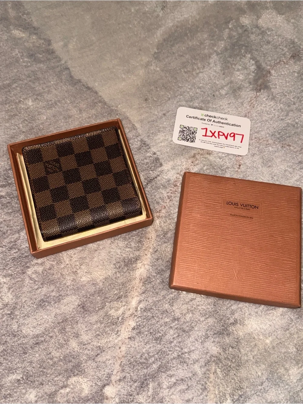 Louis Vuitton Brown Damier Ebene Canvas Men's Wallet with Original Box